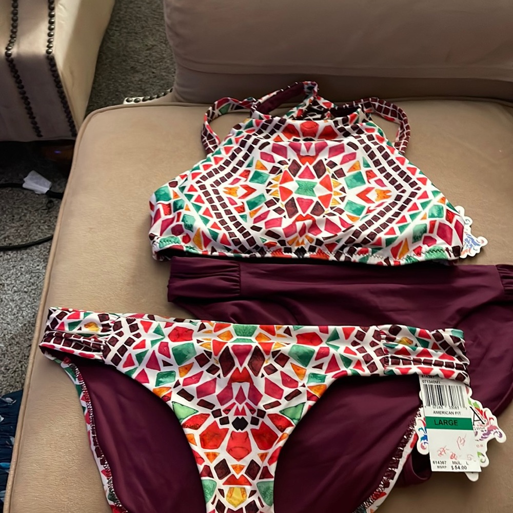 Becca Valencia swim with pattern and solid bottoms. All new with tags